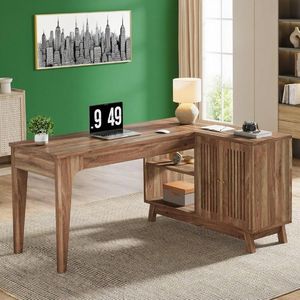 Scrivania per Computer a L in Legno da 57 Pollici con Armadietto, Postazione di Lavoro per Ufficio Domestico - Product Image 1