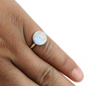 925 Sterling Silver <b>Ring</b> Comes With Classic Round Cut Rainbow Moonstone Gemstone <b>Boho</b> <b>Ring</b> For Weddings-Parties And Engagement - Product Image 2