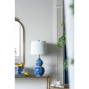 Lámpara de Mesa de Cerámica de Dos Niveles Azul y Blanco D13x25.7, Diseño Redondo con Estilo Elegante - Product Image 1