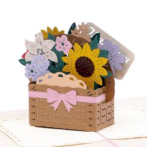 Boîte à fleurs en papier, carte 3D pop-up, carte de vœux 3D pop-up, carte pop-up artisanale, carte de vœux à thème mignon, cartes pop-up faites à la main, carte de vœux fleurie artisanale - Product Image 1