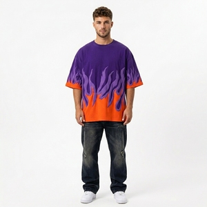 T-shirt décontracté pour homme, coupe ample et oversize, imprimé en relief, style streetwear, 100% coton, grammage lourd 240g, tricoté, motif graphique - Product Image 3