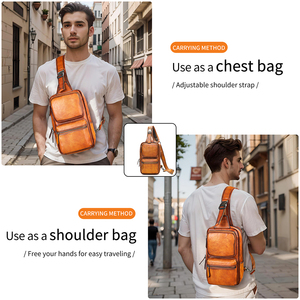 Bolso Bandolera de Piel Genuina para Hombre, Mochila de Viaje, Bolso Cruzado de Piel, Bolso de Pecho de Piel para Hombre - Product Image 4