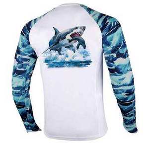 Camisa de Pesca de Manga Larga para Hombre, Estampado de Tiburón, UPF 50, Anti-UV, Secado Rápido, Absorbe la Humedad, para Actividades al Aire Libre - Product Image 2
