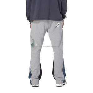 Venta caliente Streetwear Hombres Gris Fleece Flared Stacked Sweatpants Hombres Distressed Jogging Pantalones transpirables - Product Image 4