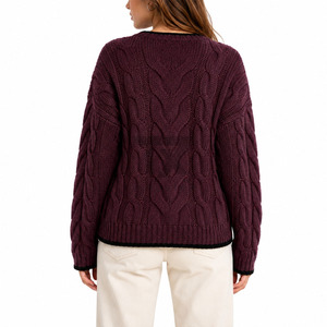 Women's European Style Winter <b>Cardigan</b> <b>Sweater</b> 100% Cotton Knitwear with Button V Neck - Product Image 2