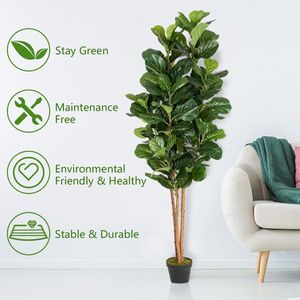 FCH 6FT Albero Artificiale Verde in Legno Massello con 156 Foglie, Simulazione di Ficus Benjamina - Product Image 6