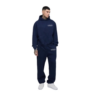 Fabricant de streetwear personnalisé délavé à l'acide bleu Box Fit survêtement unisexe LOGO personnalisé 500gsm 100% coton goutte épaule à capuche - Product Image 1