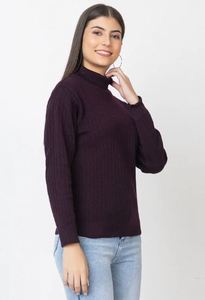 Pull col roulé côtelé pour femme, manches longues, couleur unie, décontracté, pour l'automne, 100 % acrylique, anti-boulochage, en promotion - Product Image 3
