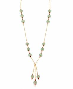 Collar Personalizado Bañado en Rodio con Cuentas de Melón Verde Menta, Cuentas de Rubí y Borla en Cascada, Cadena de Cable, Conjunto de Lujo Nupcial para Mujer - Product Image 3