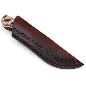 Cuchillo de caza de acero inoxidable con hoja de punta caída, borde serrado, mango marrón, grado industrial, para uso en exteriores. - Product Image 6
