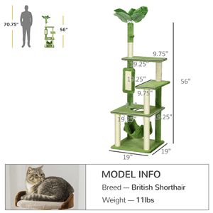 Accogliente albero di gatto al coperto verde con amaca torre comodi mobili per gatti con graffio - Product Image 3