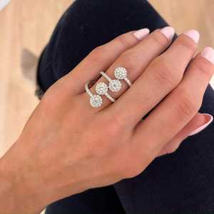 Round Lab Diamond Crossover <b>Ring</b> Custom 14K 18K Solid <b>Gold</b> Halo Set Unique Statement Bridal <b>Cocktail</b> <b>Ring</b> Manufacturer Wholesale - Product Image 2