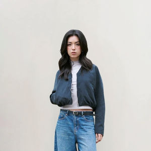 Veste courte en jean pour femme à manches longues, ourlet côtelé, coupe classique, fermeture éclair, écologique, imperméable, coupe-vent, automne-hiver - Product Image 1