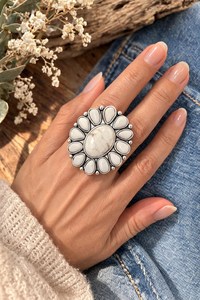 White <b>Turquoise</b> Cluster Statement <b>Ring</b> Large Western Boho Fashion Jewelry Handmade for Women Gift - Product Image 5