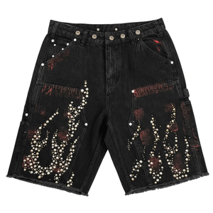 ผู้ผลิตกางเกงยีนส์ขาสั้นประดับเพชรแบบผลิตจำนวนน้อย แบรนด์เริ่มต้น รับผลิตแบบ OEM ออกแบบถึงจัดส่งพร้อมโซลูชั่นครบวงจร - Product Image 1