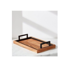 Plateau rond en bois de luxe moderne, personnalisé pour salon de thé et café, plat en bois fait main, vaisselle classique avec décoration sous glaçure - Product Image 4
