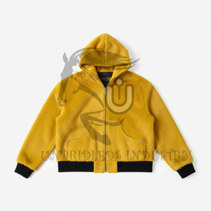 Nouvelle mode 2026 : Sweat à capuche en cuir de vachette jaune à double fermeture éclair - Product Image 1