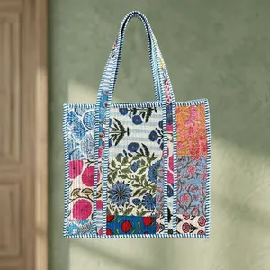 กระเป๋าโท้ทผ้าฝ้ายสีชมพู ลายดอกไม้สไตล์วินเทจ ขนาดใหญ่ ทำมือ สไตล์โบโฮ สำหรับผู้หญิง - Product Image 4