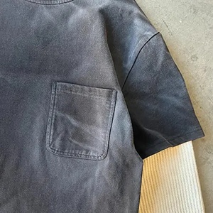 Wholesale 100% Cotton Long Sleeve Contrast RibbedT-Shirt Streetwear Custom Blank Double <b>Layer</b> Long Sleeve t Shirt Streetwear <b>Top</b> - Product Image 3