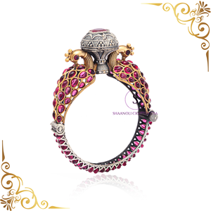 Bracelets Kada ouverts en or antique bicolore, motif paon éblouissant, pour femmes, pour mariage traditionnel indien et fêtes - Product Image 6