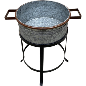 Wholesale Rustic Galvanized Beverage Tub with Iron Stand Vintage Round Metal Ice Bucket Large Wine Beer <b>Drink</b> <b>Cooler</b> Bin - Product Image 1