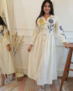 เดรสยาวปักลายดอกไม้สไตล์หรูหราสำหรับฤดูร้อนสำหรับผู้หญิง |   เดรสลำลองแขนยาวเอวสูง - Product Image 2