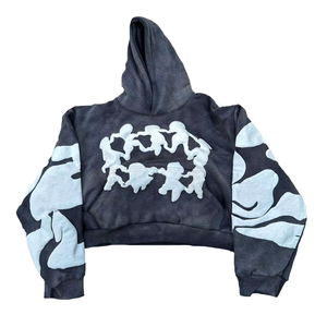 Nouveauté : Sweat à capuche en molleton de coton avec impression en relief, logo personnalisé, patchwork bicolore, coupe oversize pour homme, en vente chez FORTLEO IND - Product Image 4
