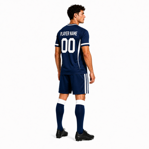 Custom Soccer Uniform Set Men's <b>Navy</b> Blue V-Neck Short Sleeve Jersey Kit with Team Name and Logo Sublimated Print - Product Image 4