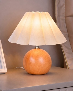 Wood Grain Round <b>Table</b> Lamp with Scalloped Shade Modern Nordic bedside lighting for <b>small</b> spaces and hotel Shop now - Product Image 3