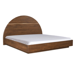 Cadre de lit plateforme moderne en teck massif avec tête de lit en arche incurvée, lit en bois minimaliste, meubles de chambre à coucher, taille king - Product Image 1