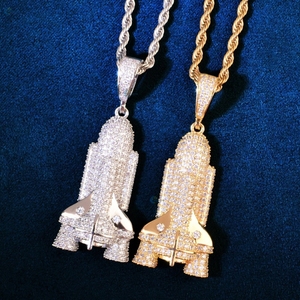 Colgante Hip Hop de Plata de Ley 925 con diseño de Transbordador Espacial y Cohete, con incrustaciones de Diamantes CVD, personalizado, estilo Repper - Product Image 4
