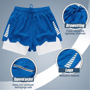 Pantalones Cortos Deportivos de Doble Capa con Cintura Elástica y Múltiples Bolsillos, Pantalones Deportivos Transpirables y Suaves para Hombre, para Correr, Gimnasio y Fitness - Product Image 4