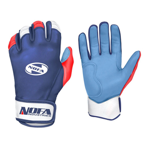 Gants de frappe en cuir PU noir/blanc NOFA INDUSTRIES, rembourrés, fermeture à boucle, ambidextres, unisexes, pour adultes, entraînement au baseball - Product Image 1