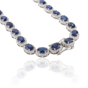 Collar de lujo exclusivo con zafiro azul natural y diamantes, estilo halo, para novias, en oro blanco real de 14 quilates. - Product Image 6