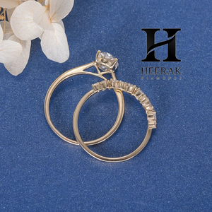 Anillo de compromiso de oro macizo de 14K con halo oculto y diamante de laboratorio de corte ovalado de lujo, conjunto nupcial único con banda a juego de marquesa para mujer - Product Image 2