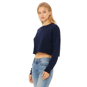 BELLA + CANVAS <strong>Women's</strong> Autumn Crop Crew <strong>Fleece</strong> 7503 <strong>Navy</strong> Pullover Dropped Shoulder Waterproof Breathable Eco-Friendly Sweatshirt - Product Image 2