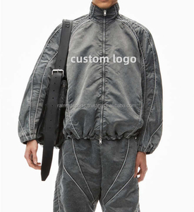 2025 Zipper Jacket and Trouser 100% Nylon Heavyweight Screen Printing Logo Drop Shoulder Windbreaker Tracksuit For <b>Men's</b> - Product Image 4