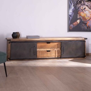 Mueble TV Vandana Silver Line de gran formato, 200 cm, 2 puertas, 2 cajones, metal y madera - Product Image 2