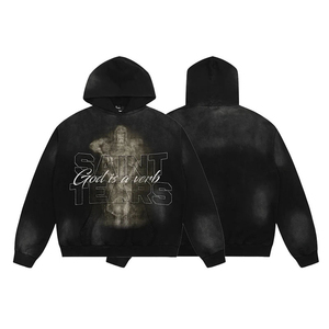 เสื้อฮู้ดดี้พิมพ์ลายกราฟิกตามสั่ง ผ้าฝ้าย 100% หนานุ่ม สีดำฟอกกรด สไตล์วินเทจ สำหรับผู้ชาย ใส่ได้ในฤดูหนาว - Product Image 2