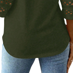 Women Lace O-Neck <b>Sleeve</b> Blouse Solid Color <b>Long</b> <b>Sleeve</b> Shirt Backless Casual <b>Top</b> Summer Daily Wear 100% Cotton - Product Image 4