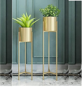 ขาตั้งกระถางต้นไม้โลหะทรงสูง พร้อมกระถาง สำหรับใช้ภายในและภายนอกอาคาร ขาตั้งกระถางต้นไม้ทรงสูงทันสมัย สีทอง ชุด 2 ชิ้น - Product Image 4