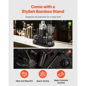 Set da Cocktail in Acciaio Inox da 23 Pezzi con Supporto in Bambù, Kit da Barman per Martini e Logo Laser, Include Cucchiaio Miscelatore e Mud - Product Image 5