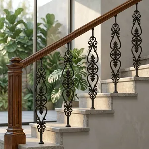 Balustres d'escalier en fer forgé ornés, piliers décoratifs en métal à motifs festonnés pour rampes d'escalier intérieures - Product Image 5