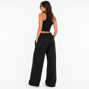 Pantalones Deportivos Casuales de Felpa para Mujer, Corte Regular, Pierna Ancha, Frente Plano, Poliéster/Algodón, Color Sólido, Marca Personalizada, Venta al Por Mayor - Product Image 4
