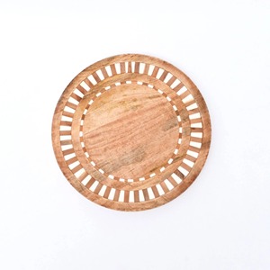 Round <b>Wood</b> Decorative Tray Geometric Pattern <b>Rustic</b> Design Handcrafted Lazy Susan Serving Plate For Home Kitchen <b>Table</b> Display - Product Image 6