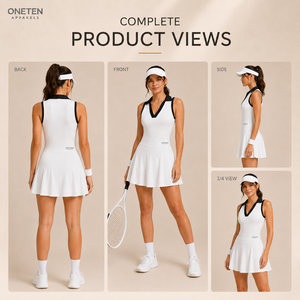 Robe de tennis sans manches pour femme, blanche, col en V, jupe évasée, tricotée, respirante, écologique, en spandex/polyester, style sportif, mini - Product Image 3