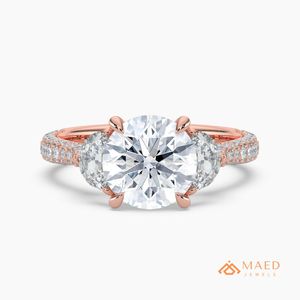 แหวนสามหินทรงกลมสีโรสโกลด์สำหรับผู้หญิงสไตล์หมั้นที่หรูหราของขวัญเครื่องประดับที่เปล่งประกาย - Product Image 1