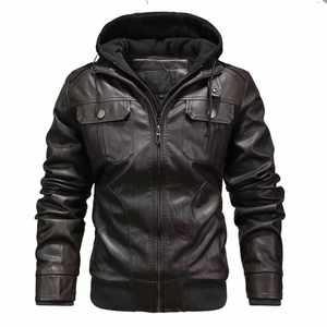 Blousons de moto en cuir PU pour hommes, coupe ajustée, imperméables, avec fermeture éclair, poches, tendance mode hiver, décontractés, populaires, très vendus - Product Image 1