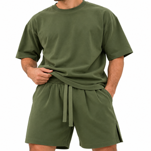 Conjunto de Verano para Hombre, Informal, Transpirable, de Satén, para Playa, Camiseta de Manga Corta y Pantalones Cortos, Estilo Holgado, 2 Piezas - Product Image 4