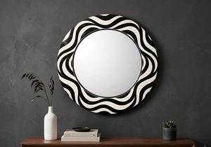 Black White Bone Inlay <b>Mirror</b> | <b>Round</b> Wave Pattern <b>Mirror</b> |Unique Design Bone <b>Mirror</b> - Product Image 3